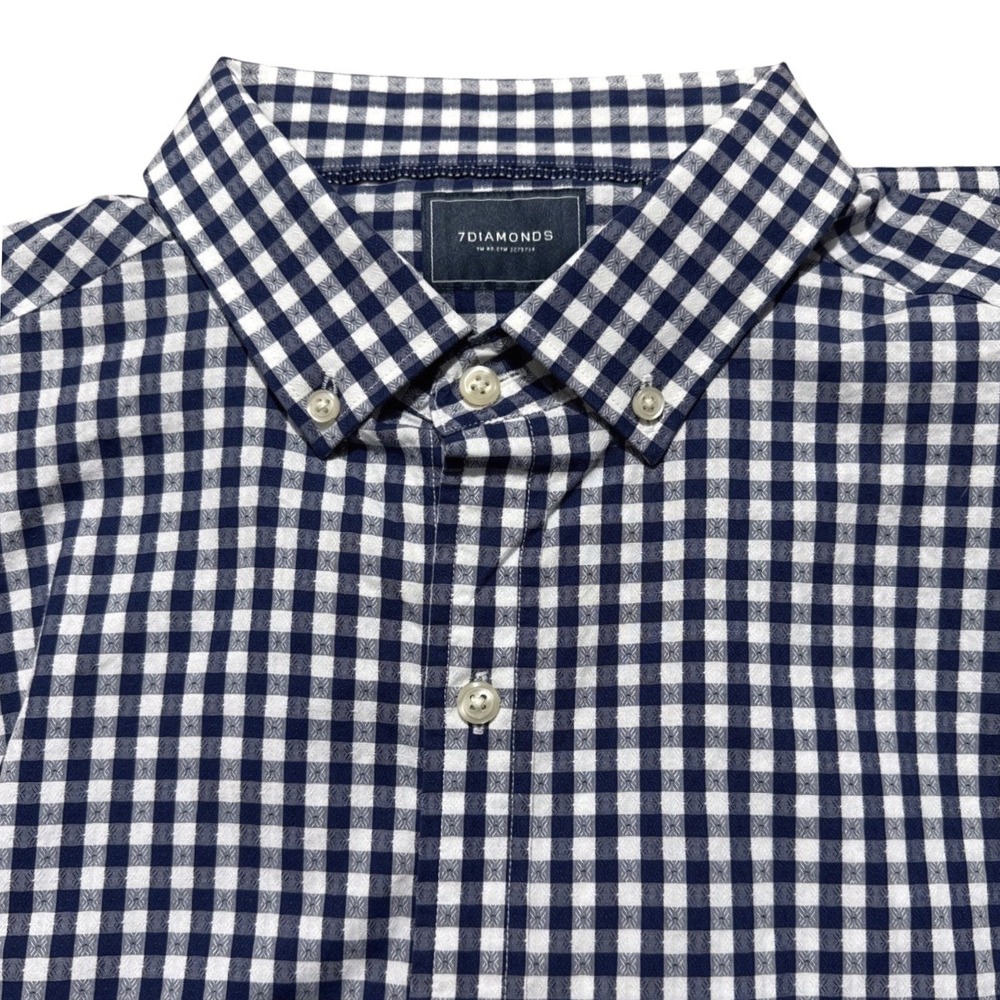 7Diamonds Gingham Button Down Shirt Mens Large Navy Classic Office